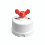 Interrupteur va-et-vient en porcelaine à écrou papillon — Blanc / Rouge