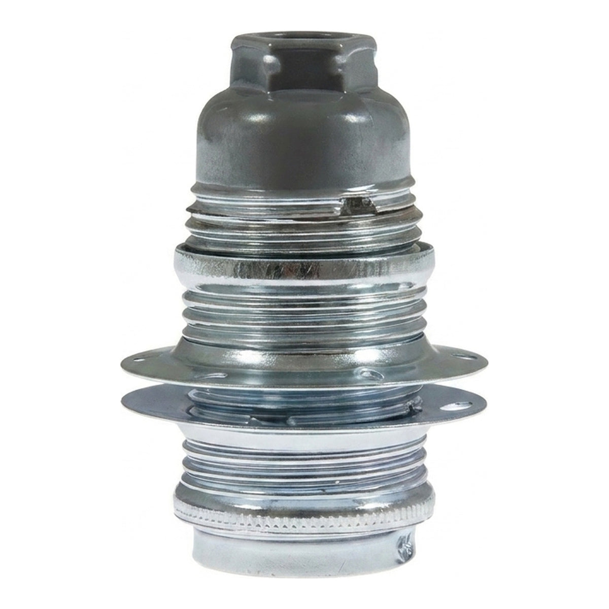 Douille E14 en métal avec double bague pour abat-jour — Conique plastique / Argent