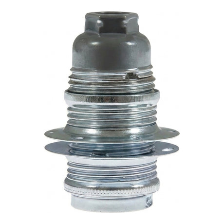 Douille E14 en métal avec double bague pour abat-jour — Conique plastique / Argent