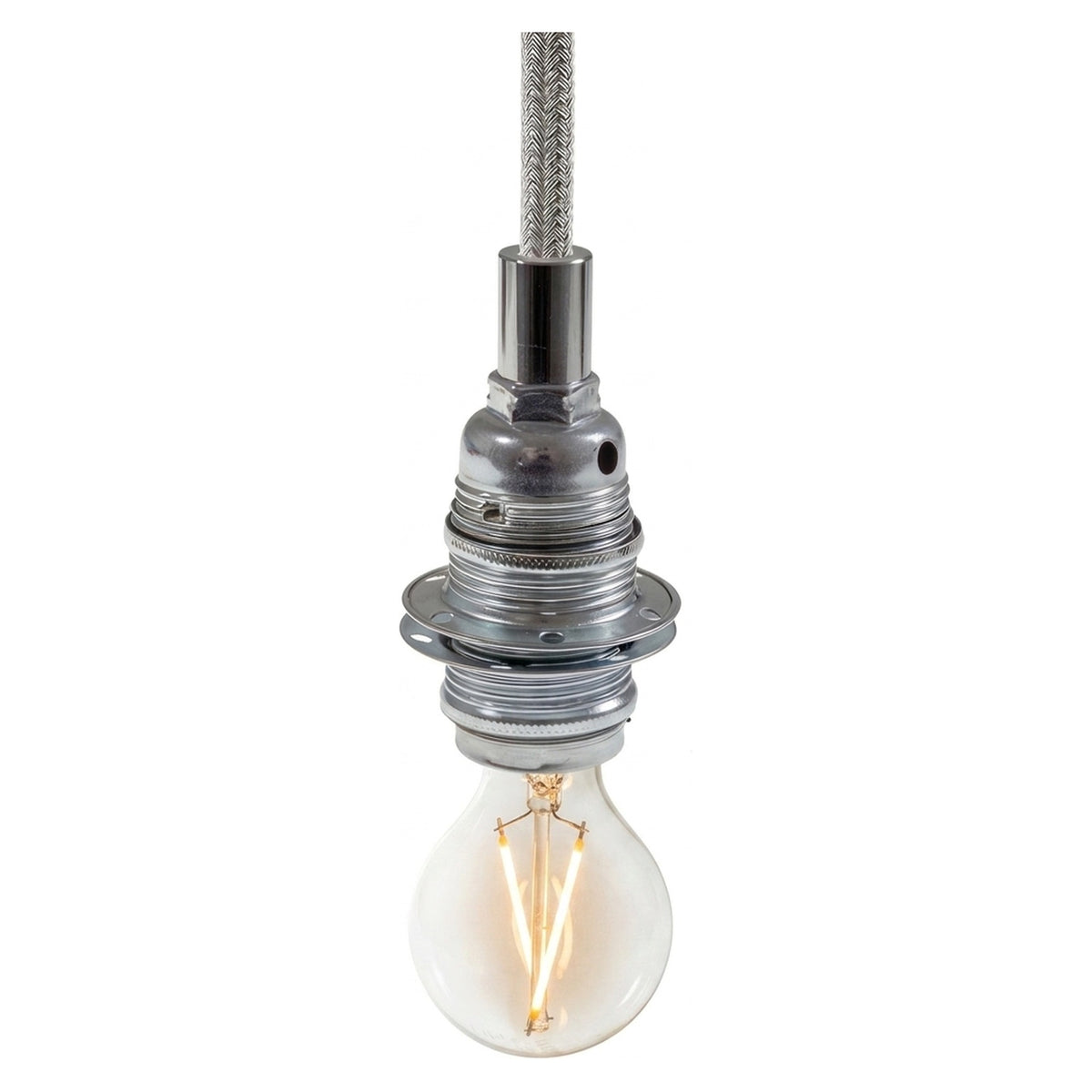 Douille E14 en métal avec double bague pour abat-jour — Cylindrique métal / Argent
