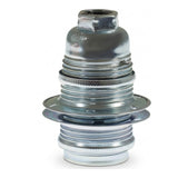 Douille E14 en métal avec double bague pour abat-jour — Cylindrique métal / Argent