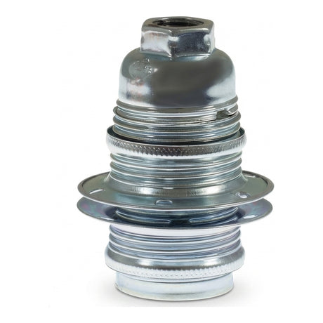 Douille E14 en métal avec double bague pour abat-jour — Cylindrique métal / Argent