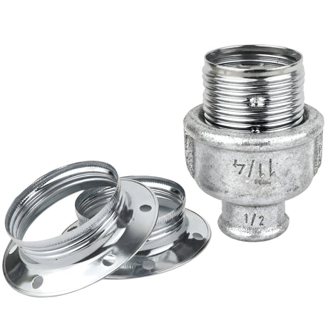 Kit douille E27 métal brillant argent sur raccord 1/2'' (15x21mm) femelle en fonte galvanisée
