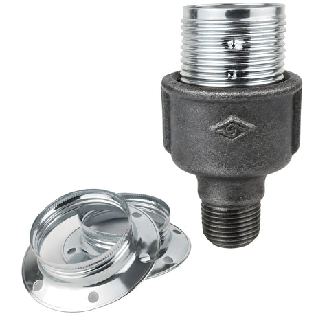 Kit douille E27 métal brillant argent sur raccord 1/2'' (15x21mm) mâle en fonte noire Eco