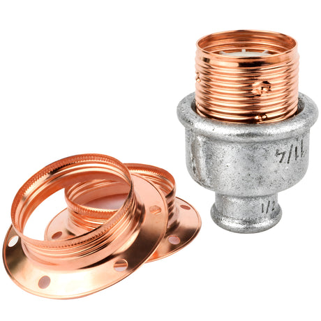 Kit douille E27 métal brillant cuivre sur raccord 1/2'' (15x21mm) femelle en fonte galvanisée