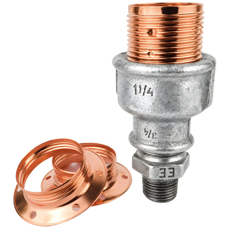Kit douille E27 métal brillant cuivre sur raccord 1/2'' (15x21mm) mâle en fonte galvanisée