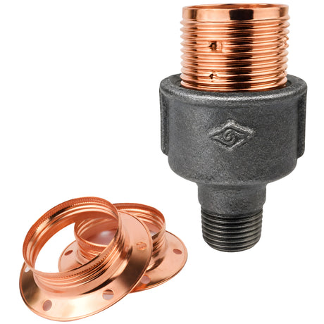 Kit douille E27 métal brillant cuivre sur raccord 1/2'' (15x21mm) mâle en fonte noire Eco