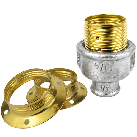 Kit douille E27 métal brillant laiton sur raccord 1/2'' (15x21mm) femelle en fonte galvanisée