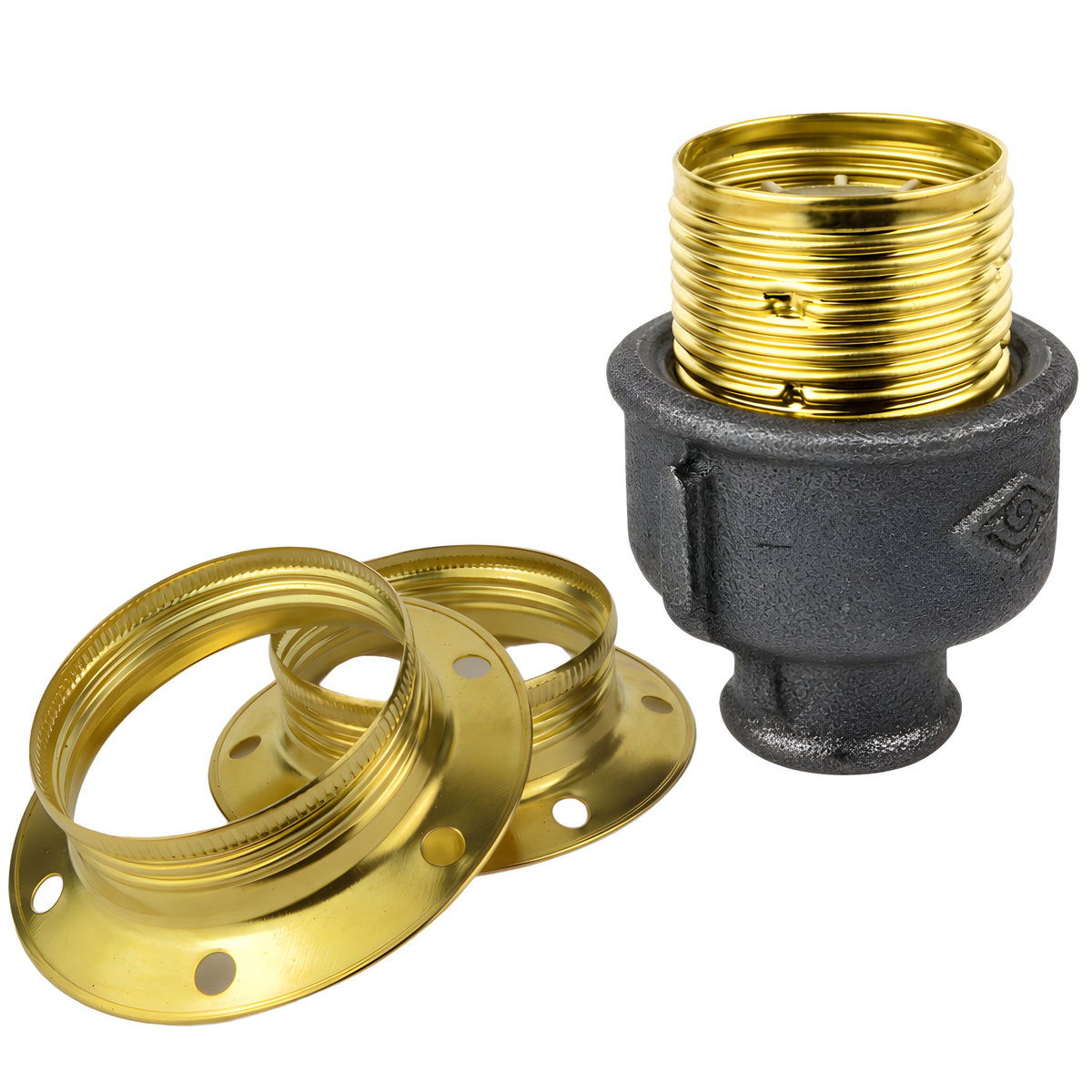 Kit douille E27 métal brillant laiton sur raccord 1/2'' (15x21mm) femelle en fonte noire Eco