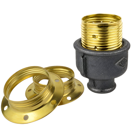 Kit douille E27 métal brillant laiton sur raccord 1/2'' (15x21mm) femelle en fonte noire Eco