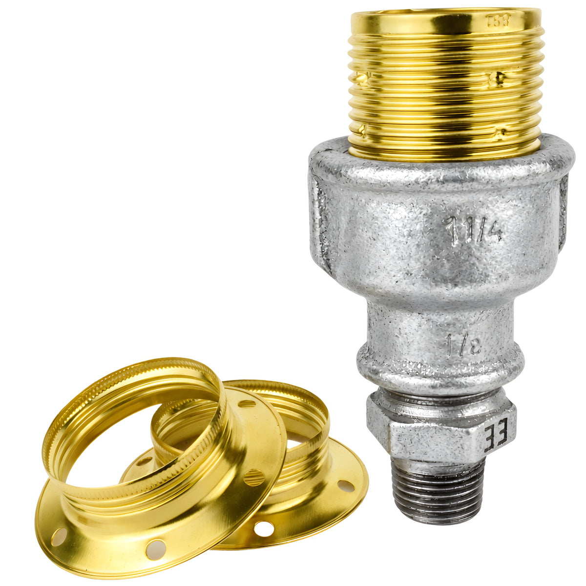 Kit douille E27 métal brillant laiton sur raccord 1/2'' (15x21mm) mâle en fonte galvanisée