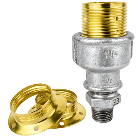 Kit douille E27 métal brillant laiton sur raccord 1/2'' (15x21mm) mâle en fonte galvanisée
