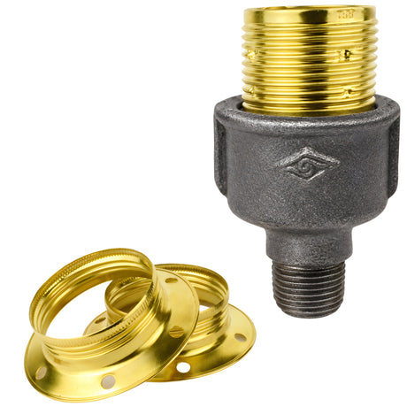 Kit douille E27 métal brillant laiton sur raccord 1/2'' (15x21mm) mâle en fonte noire Eco