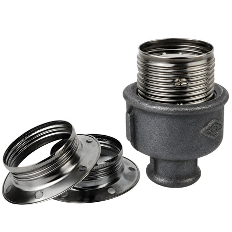 Kit douille E27 métal brillant noir sur raccord 1/2'' (15x21mm) femelle en fonte noire Eco