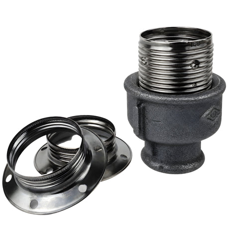 Kit douille E27 métal brillant noir sur raccord femelle en fonte noire Eco