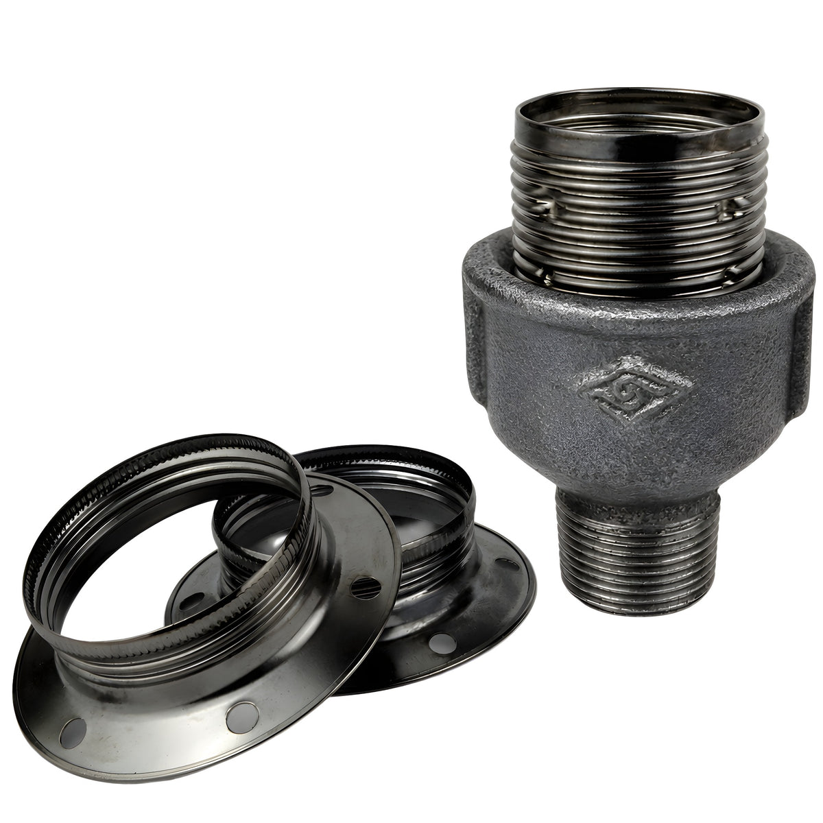 Kit douille E27 métal brillant noir sur raccord mâle en fonte noire Eco