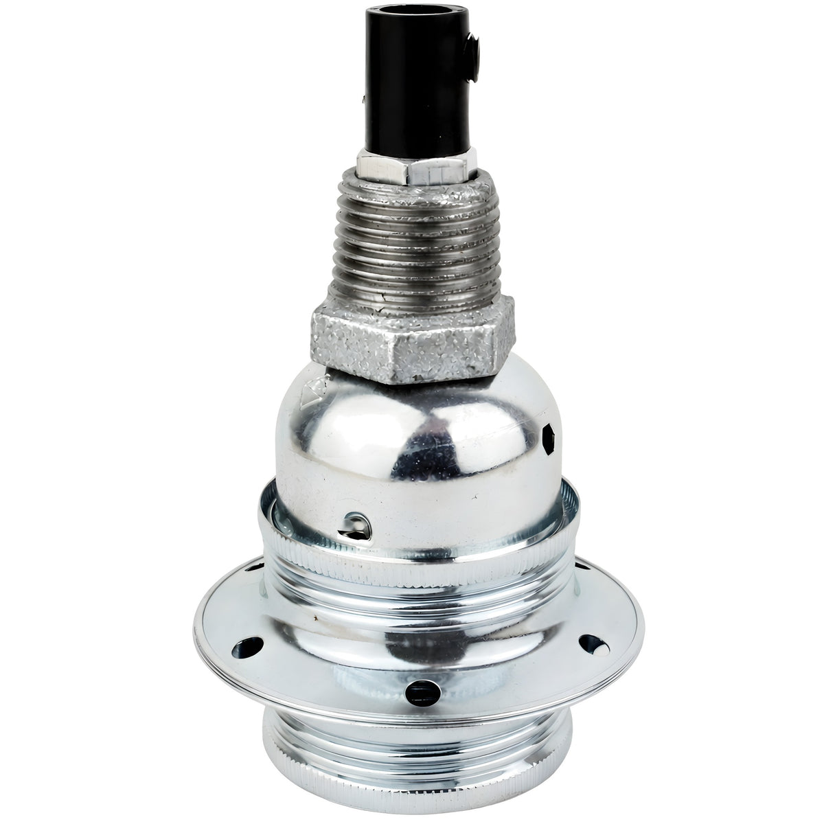 Kit douille E27 métal brillant argent sur raccord 1/2'' (15x21mm) mâle en fonte galvanisée