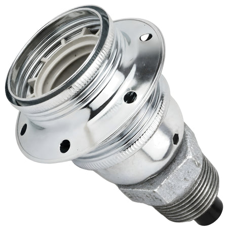Kit douille E27 métal brillant argent sur raccord mâle en fonte galvanisée