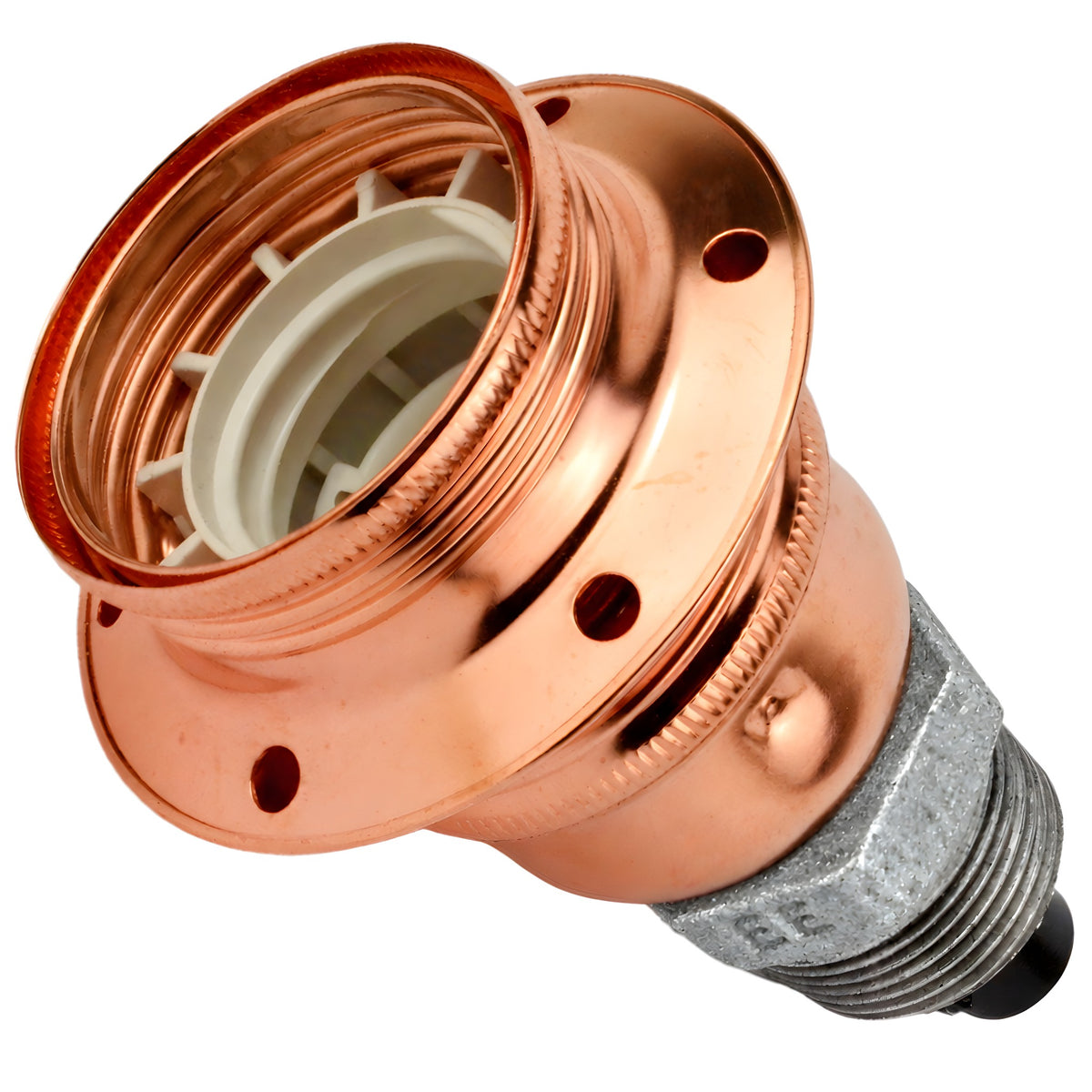 Kit douille E27 métal brillant cuivre sur raccord mâle en fonte galvanisée