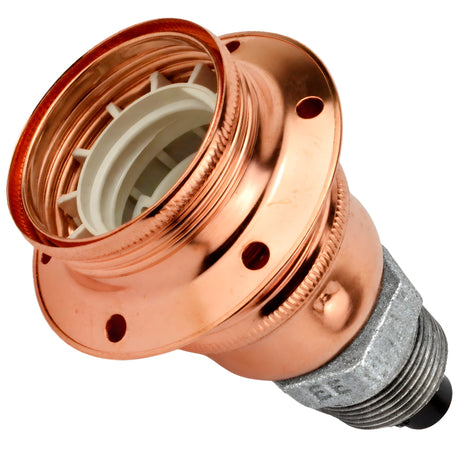 Kit douille E27 métal brillant cuivre sur raccord mâle en fonte galvanisée