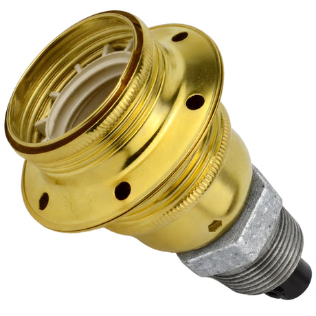 Kit douille E27 métal brillant laiton sur raccord mâle en fonte galvanisée