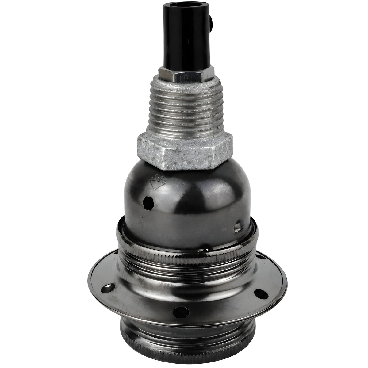Kit douille E27 métal brillant noir sur raccord 1/2'' (15x21mm) mâle en fonte galvanisée