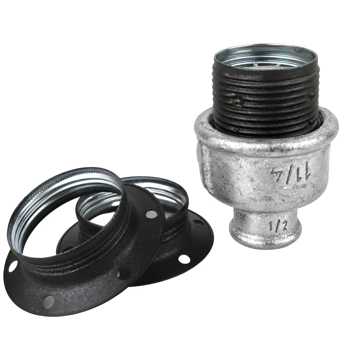 Kit douille E27 métal mat gris sur raccord 1/2'' (15x21mm) femelle en fonte galvanisée