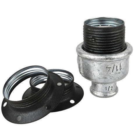 Kit douille E27 métal mat gris sur raccord 1/2'' (15x21mm) femelle en fonte galvanisée