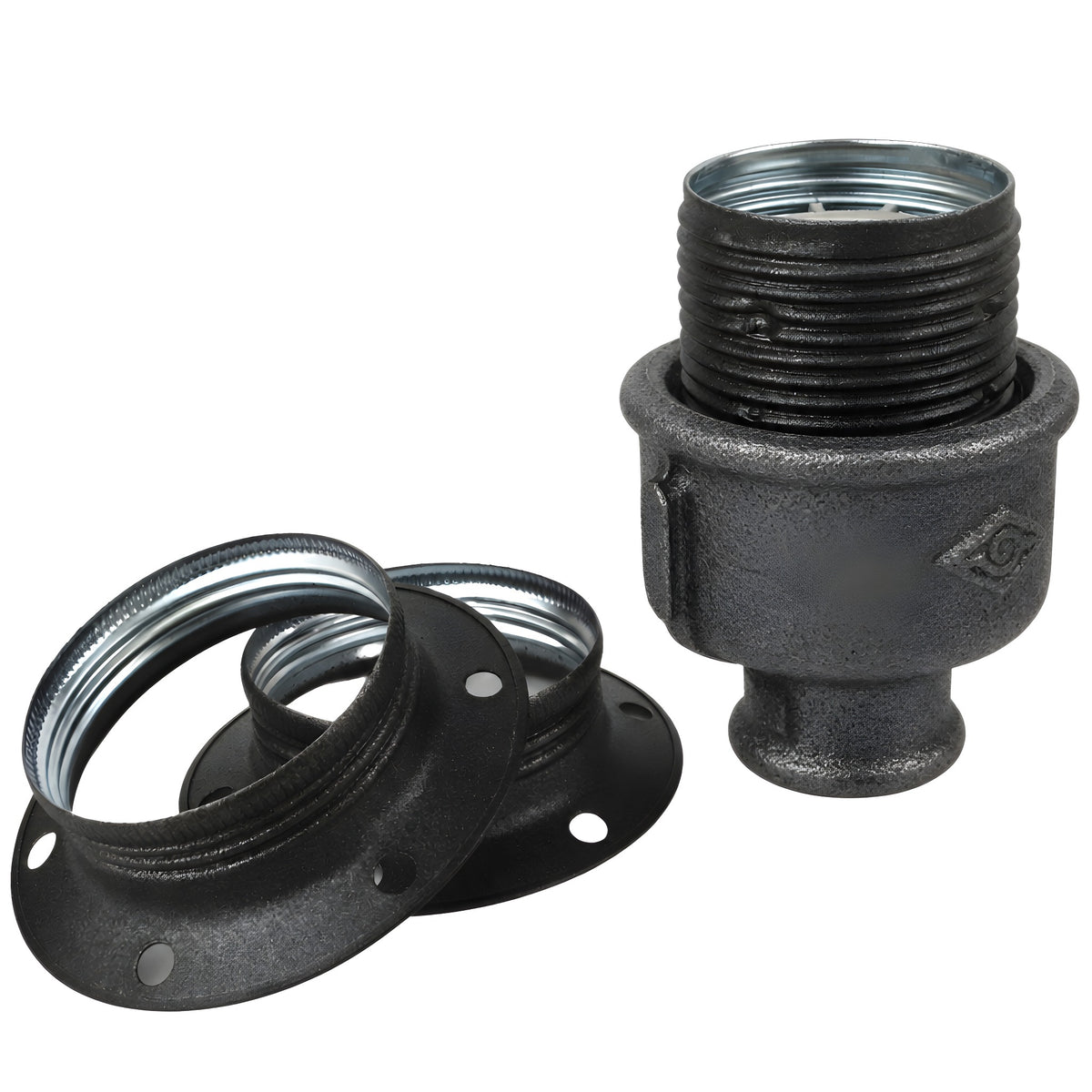 Kit douille E27 métal mat gris sur raccord 1/2'' (15x21mm) femelle en fonte noire Eco