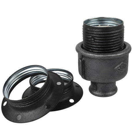 Kit douille E27 métal mat gris sur raccord 1/2'' (15x21mm) femelle en fonte noire Eco