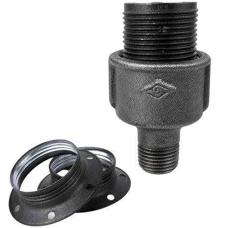 Kit douille E27 métal mat gris sur raccord 1/2'' (15x21mm) mâle en fonte noire Eco