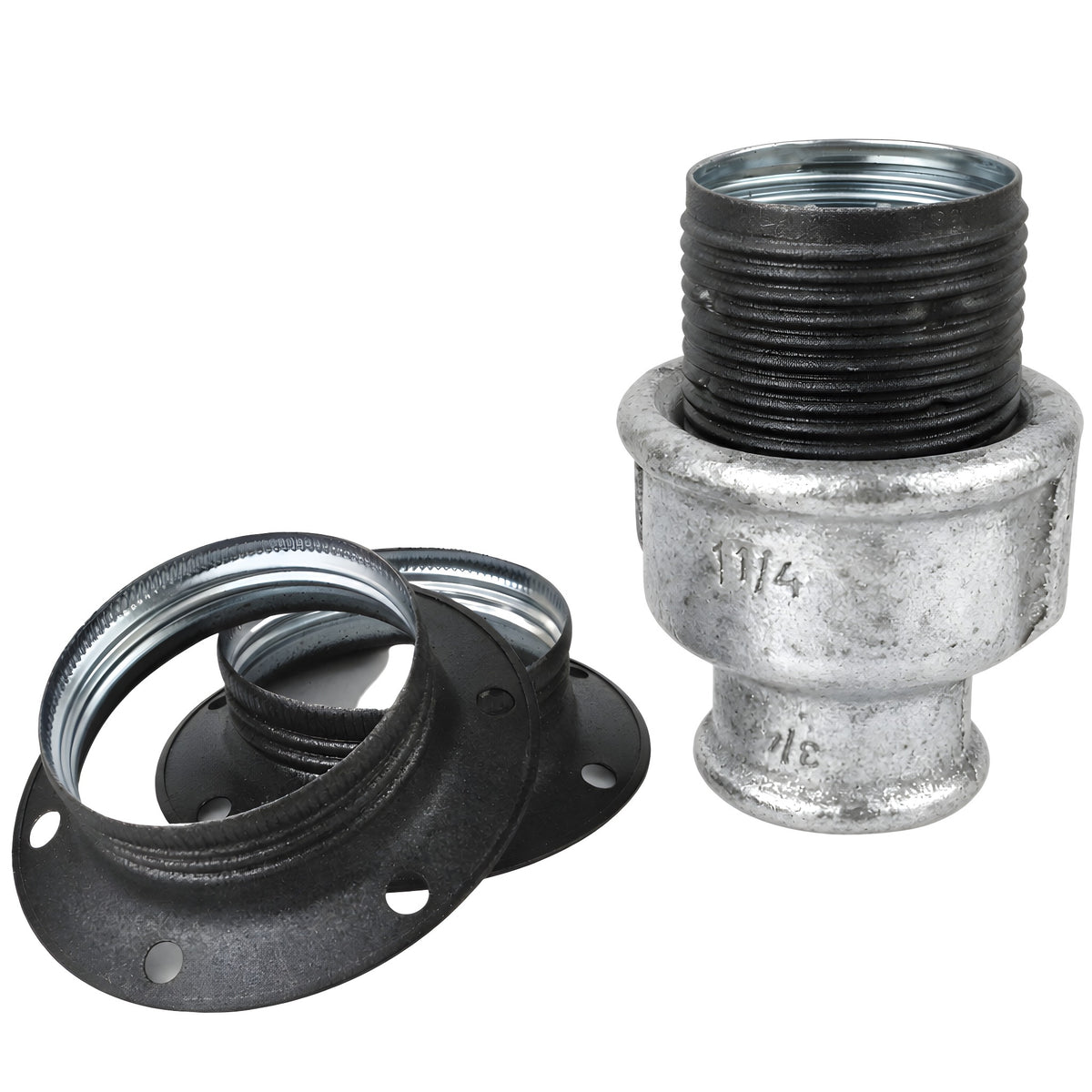 Kit douille E27 métal mat gris sur raccord femelle en fonte galvanisée