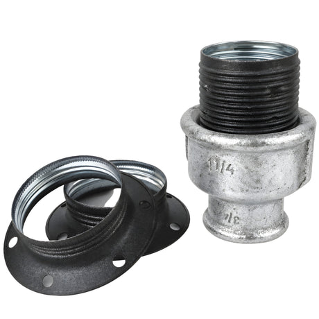 Kit douille E27 métal mat gris sur raccord femelle en fonte galvanisée