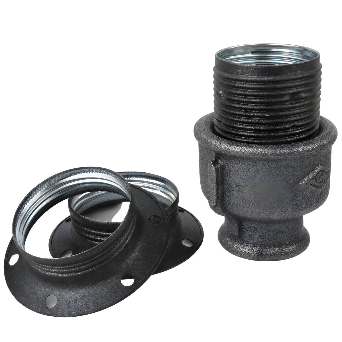 Kit douille E27 métal mat gris sur raccord femelle en fonte noire Eco