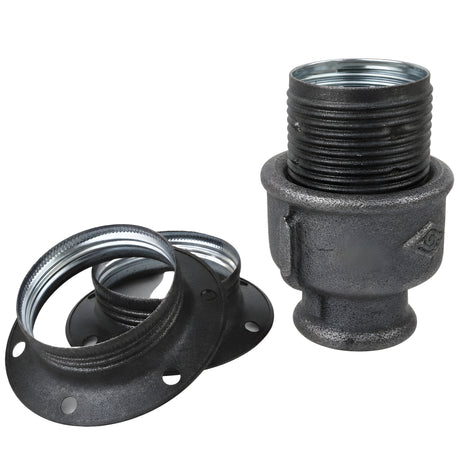 Kit douille E27 métal mat gris sur raccord femelle en fonte noire Eco