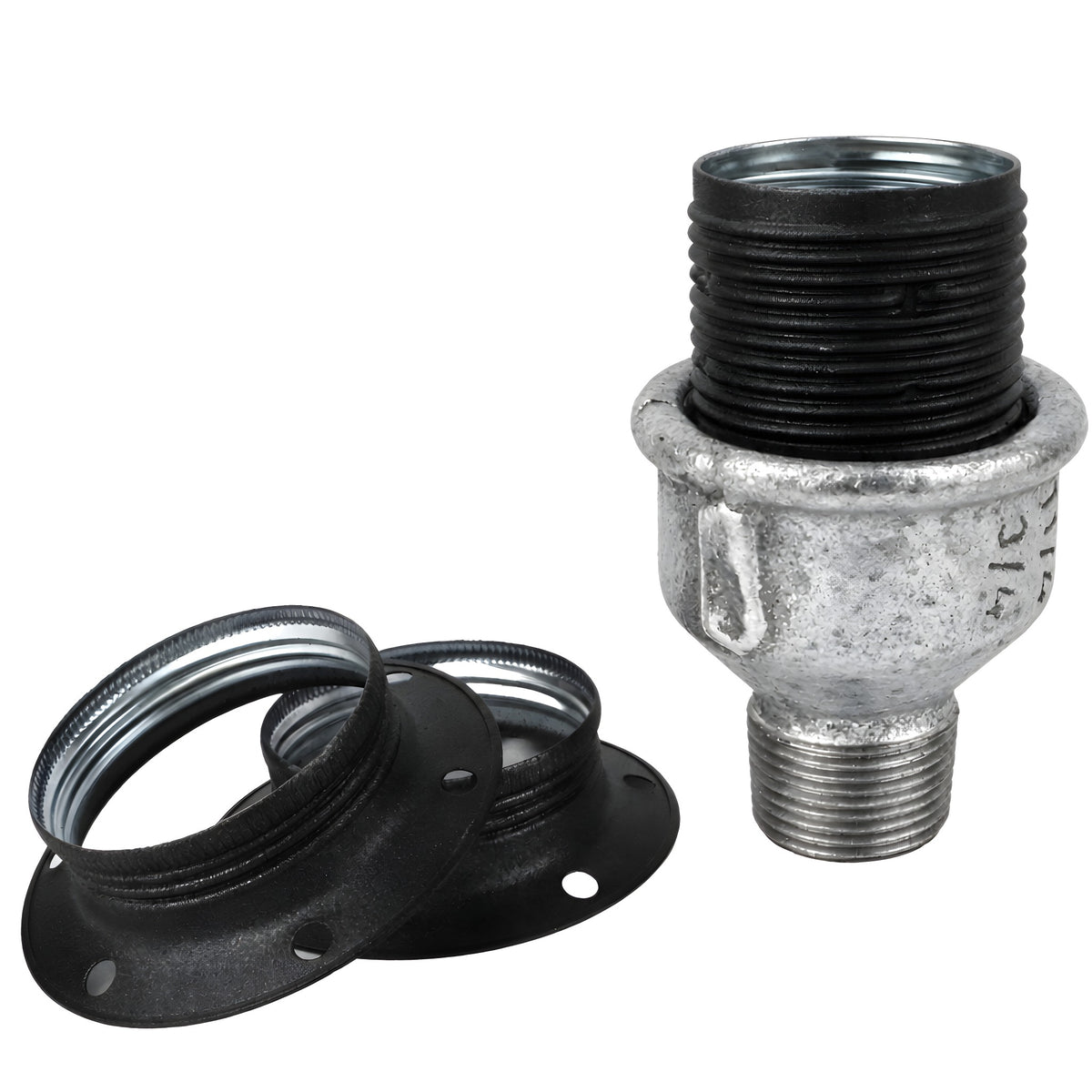 Kit douille E27 métal mat gris sur raccord mâle en fonte galvanisée