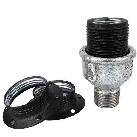 Kit douille E27 métal mat gris sur raccord mâle en fonte galvanisée