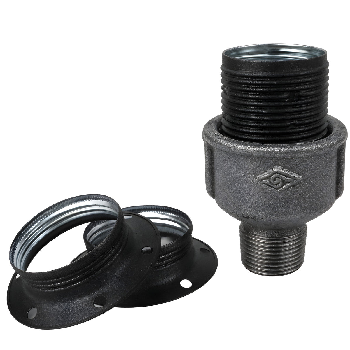 Kit douille E27 métal mat gris sur raccord mâle en fonte noire Eco