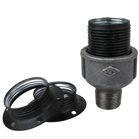 Kit douille E27 métal mat gris sur raccord mâle en fonte noire Eco
