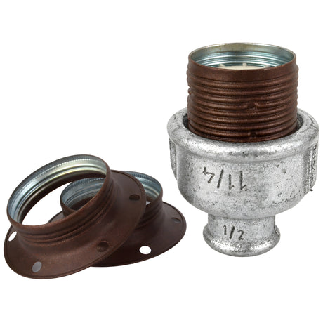 Kit douille E27 métal mat rouille sur raccord 1/2'' (15x21mm) femelle en fonte galvanisée