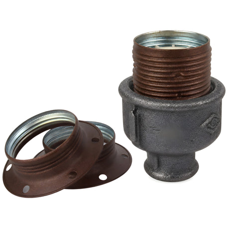 Kit douille E27 métal mat rouille sur raccord 1/2'' (15x21mm) femelle en fonte noire Eco
