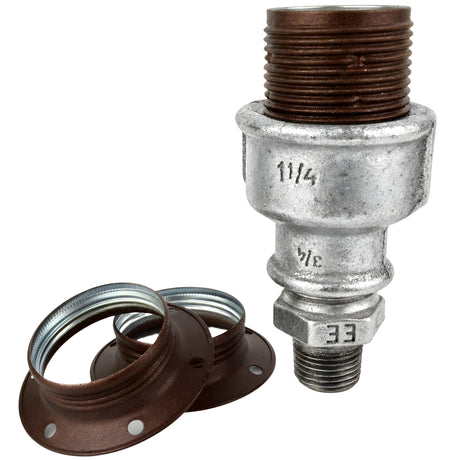 Kit douille E27 métal mat rouille sur raccord 1/2'' (15x21mm) mâle en fonte galvanisée