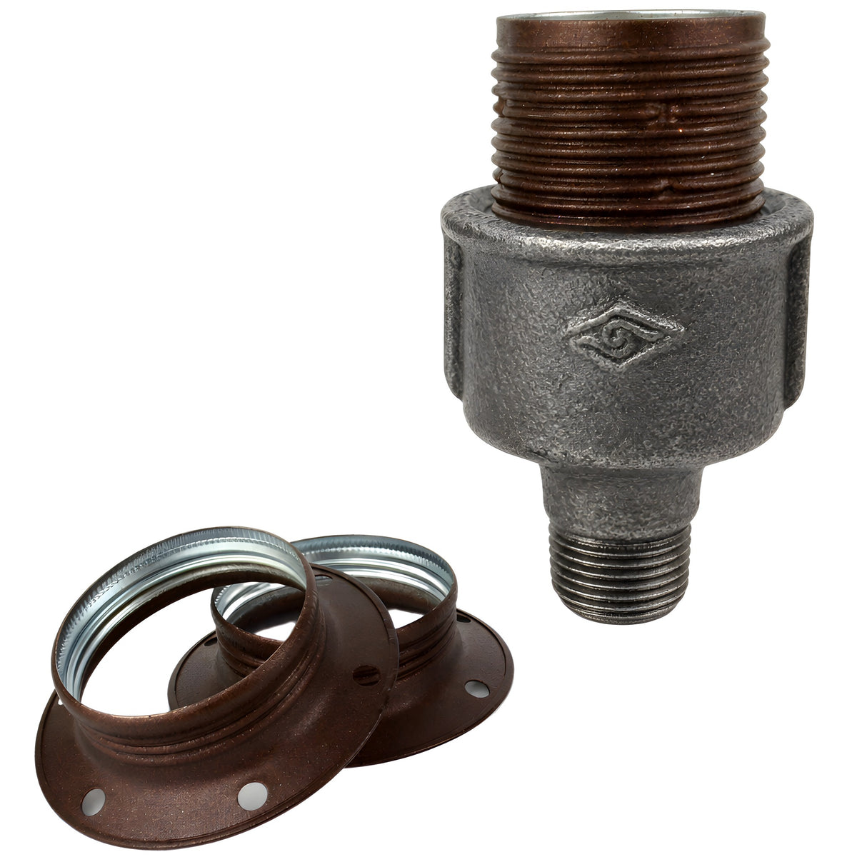Kit douille E27 métal mat rouille sur raccord 1/2'' (15x21mm) mâle en fonte noire Eco
