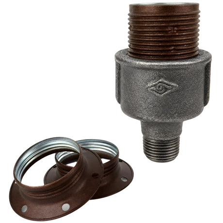 Kit douille E27 métal mat rouille sur raccord 1/2'' (15x21mm) mâle en fonte noire Eco
