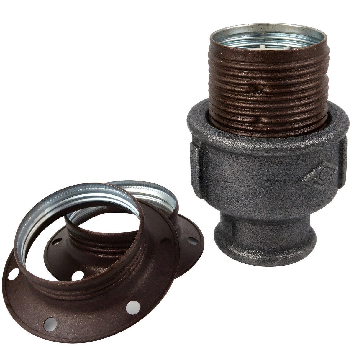 Kit douille E27 métal mat rouille sur raccord femelle en fonte noire Eco