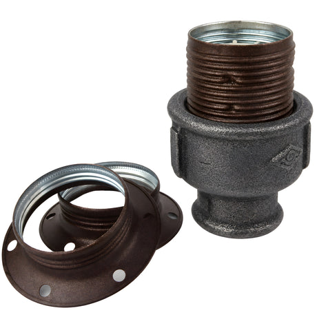 Kit douille E27 métal mat rouille sur raccord femelle en fonte noire Eco