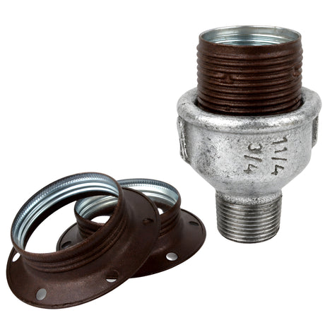 Kit douille E27 métal mat rouille sur raccord mâle en fonte galvanisée