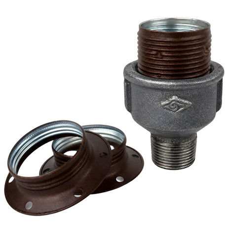 Kit douille E27 métal mat rouille sur raccord mâle en fonte noire Eco