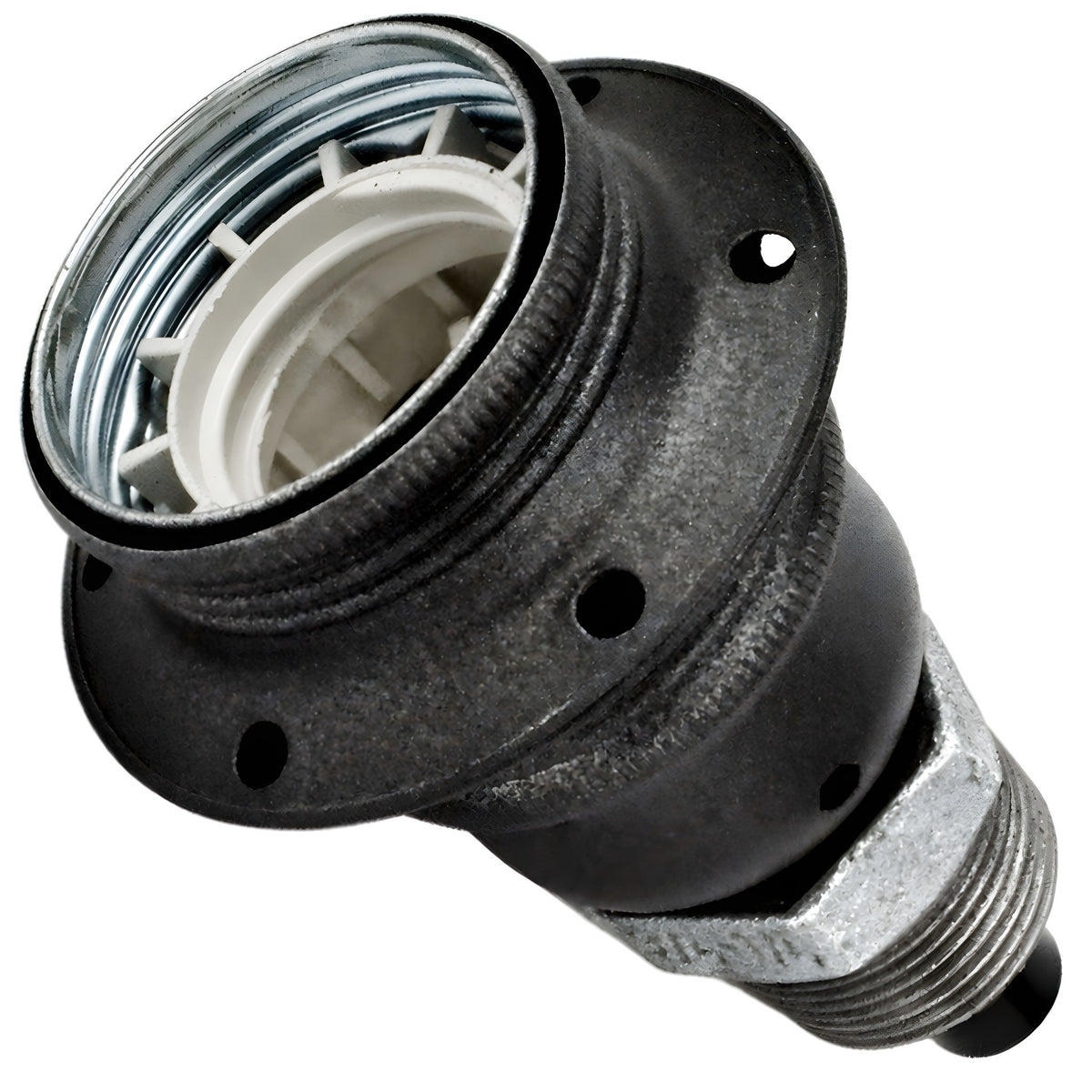 Kit douille E27 métal mat gris sur raccord mâle en fonte galvanisée