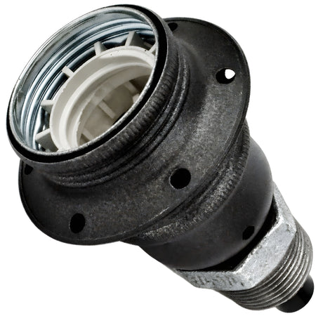 Kit douille E27 métal mat gris sur raccord mâle en fonte galvanisée